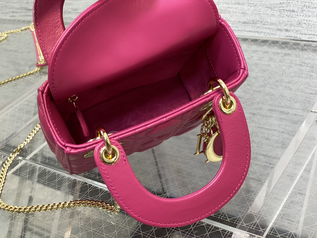 Mini Lady Dior Bag Rose Red Cannage Lambskin